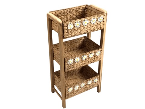Custom-made 3-Tier Water Hyacinth Storage Tower with Embroidered Daisy Flowers